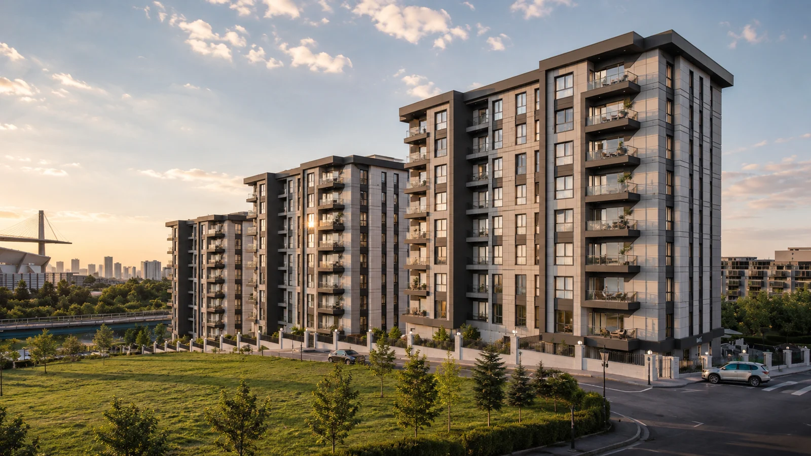 Başakşehir Tane Olimpiyat projesinin modern konut blokları ve peyzaj alanı