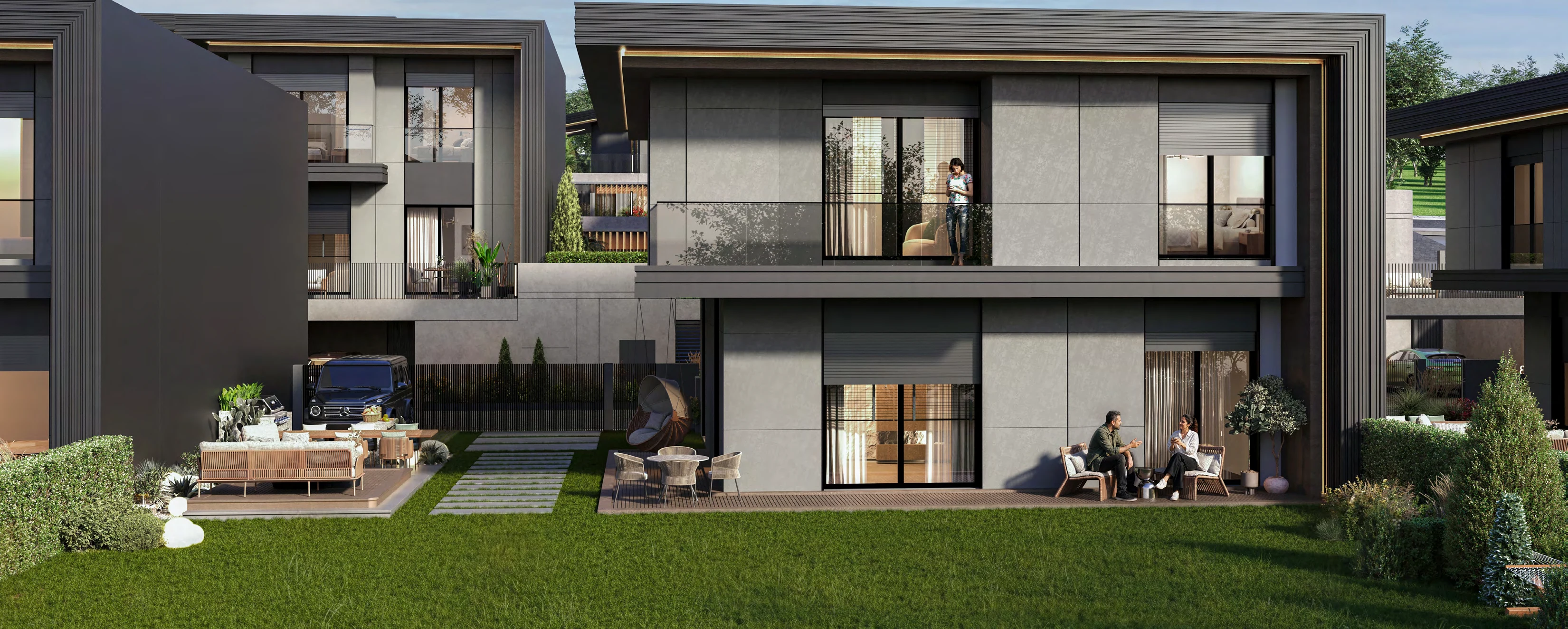 Tane Villas geniş bahçe cephesi