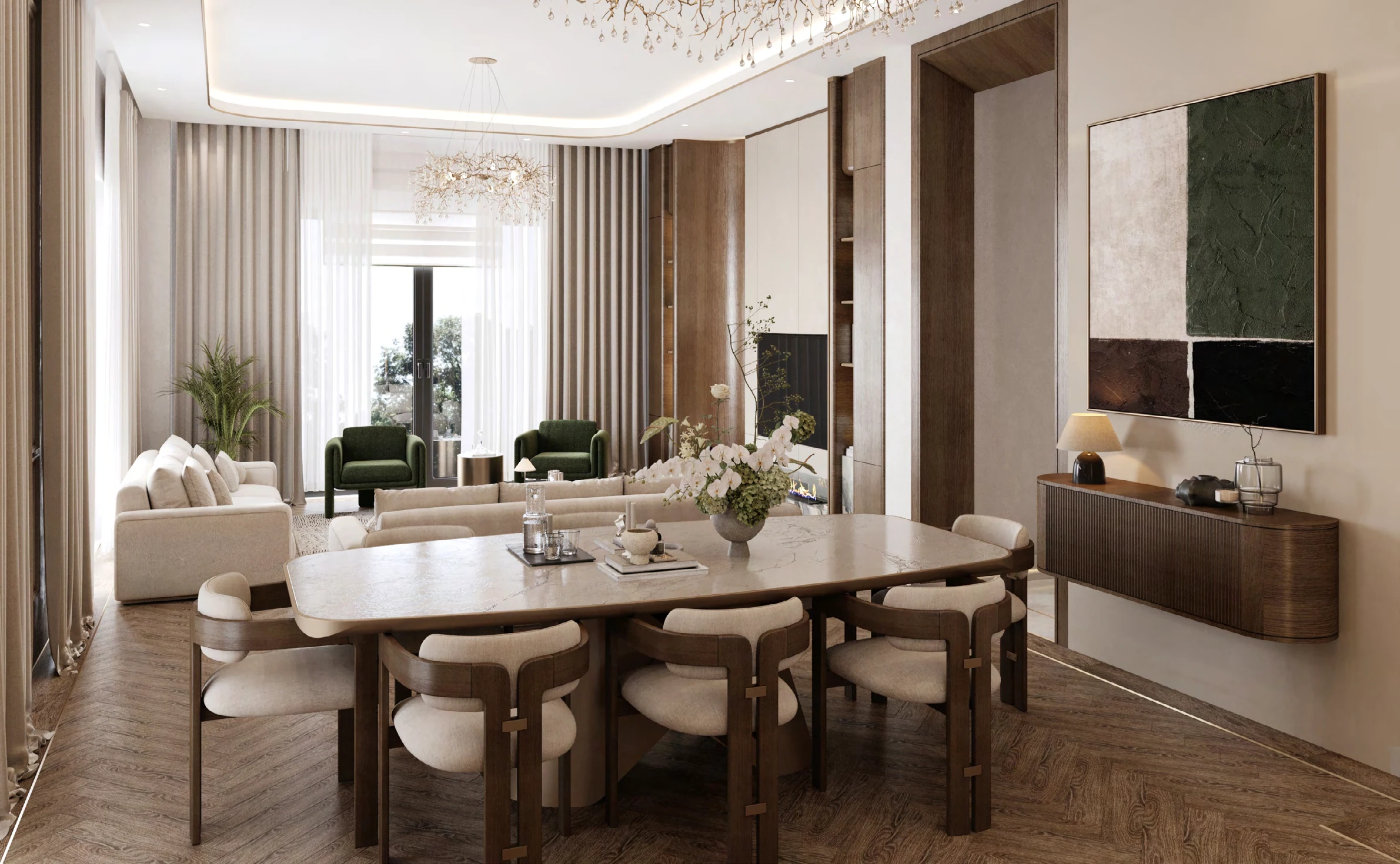 Tane Villas salon ve yemek odası