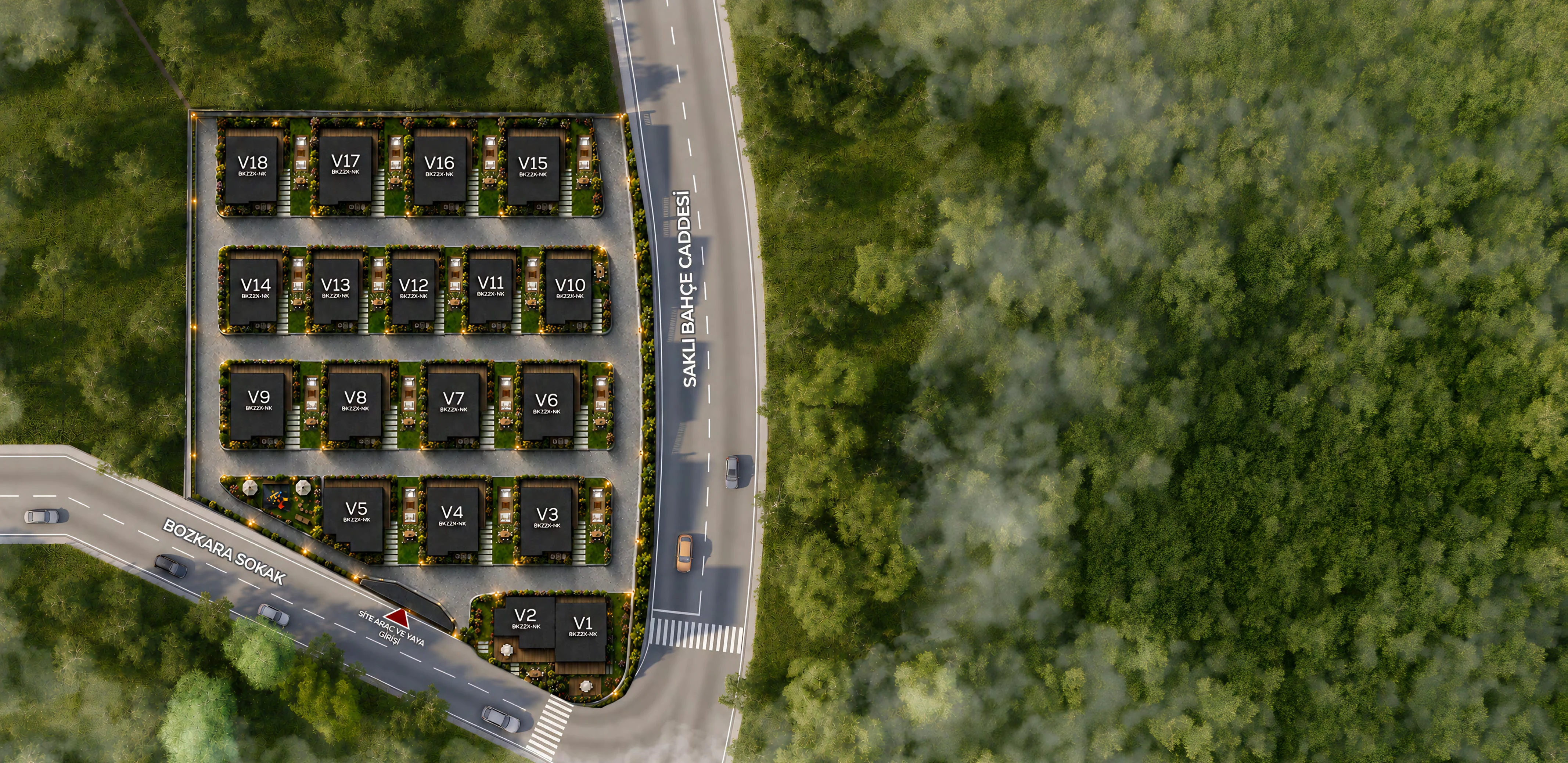 Tane Villas 18 villalık yerleşim ve vaziyet planı
